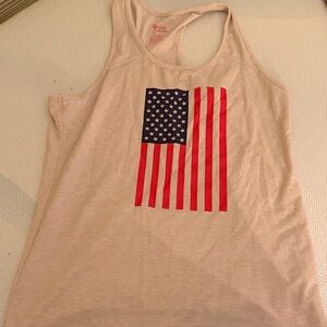 oiselle Cream Tank with Red & Blue Flag Print